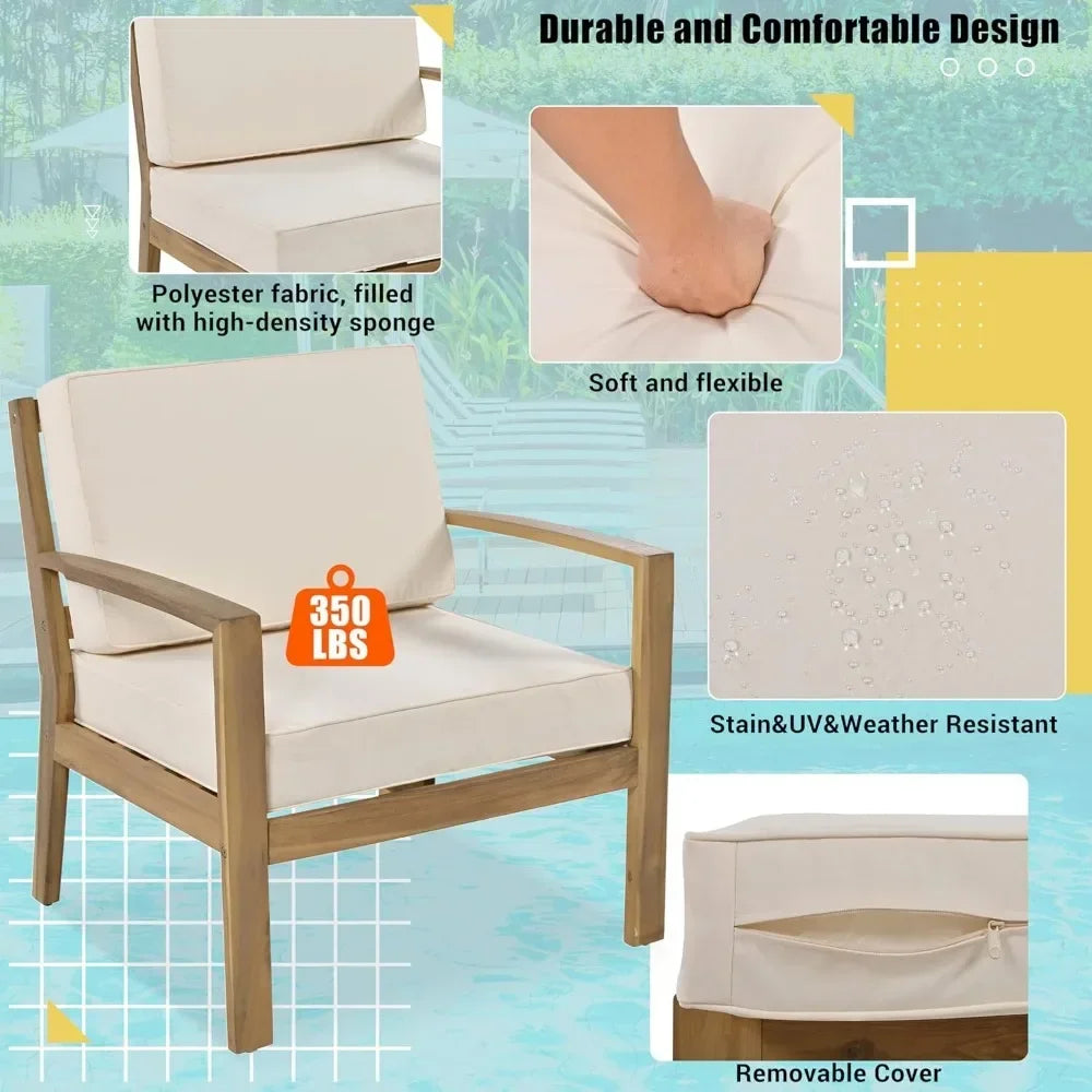 K 6 Piece Patio Sectional Sofa Set with 3-Seats Couch,Coffee Table, Ottoman and Removable Cushion for Garden Poolside