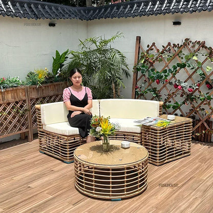 Outdoor PE Rattan Garden Sofas Courtyard Open-air Sofa Chair Combination Outdoor Garden Leisure Balcony Full Arc Sofa Chairs FF