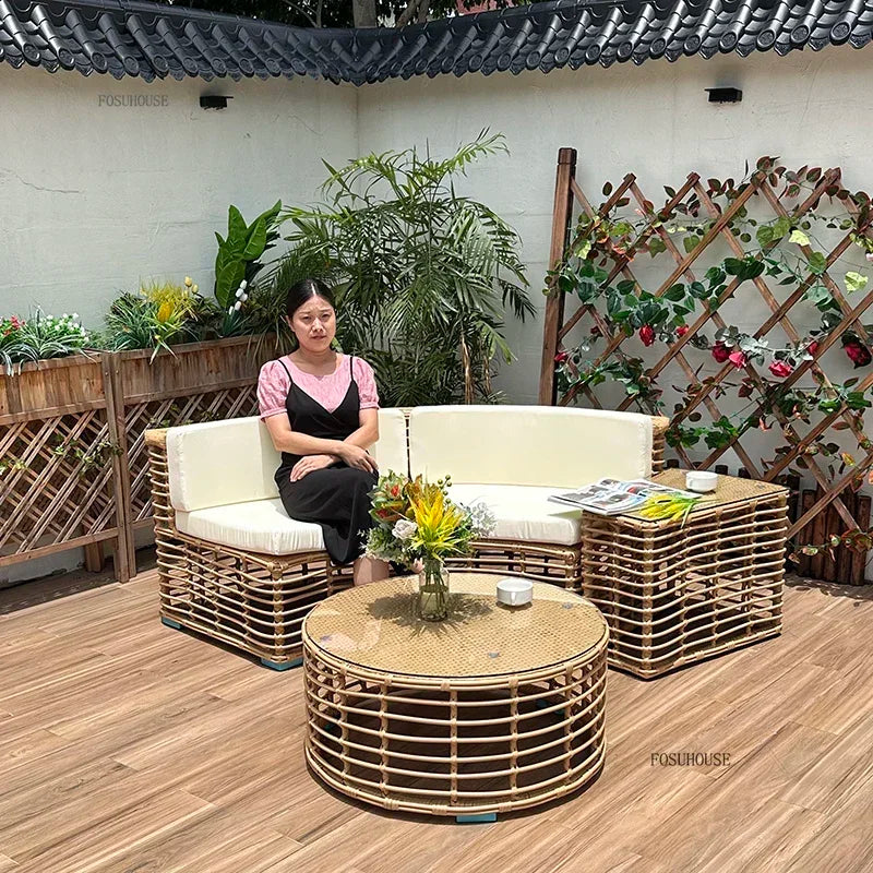 Outdoor PE Rattan Garden Sofas Courtyard Open-air Sofa Chair Combination Outdoor Garden Leisure Balcony Full Arc Sofa Chairs EE