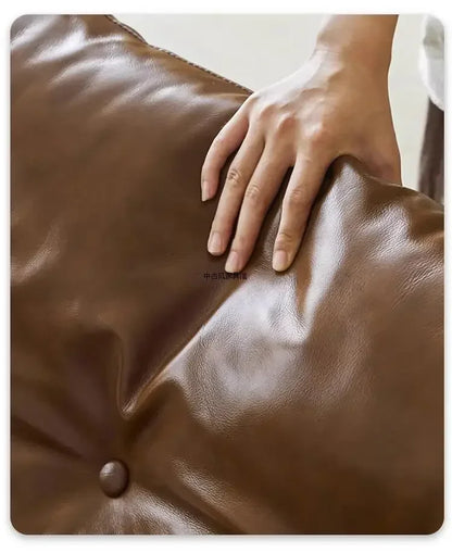 TTTTMedieval Oil Wax Leather Creative Sofa Living Room Retro Old Caramel Color Large Straight Row Sofa