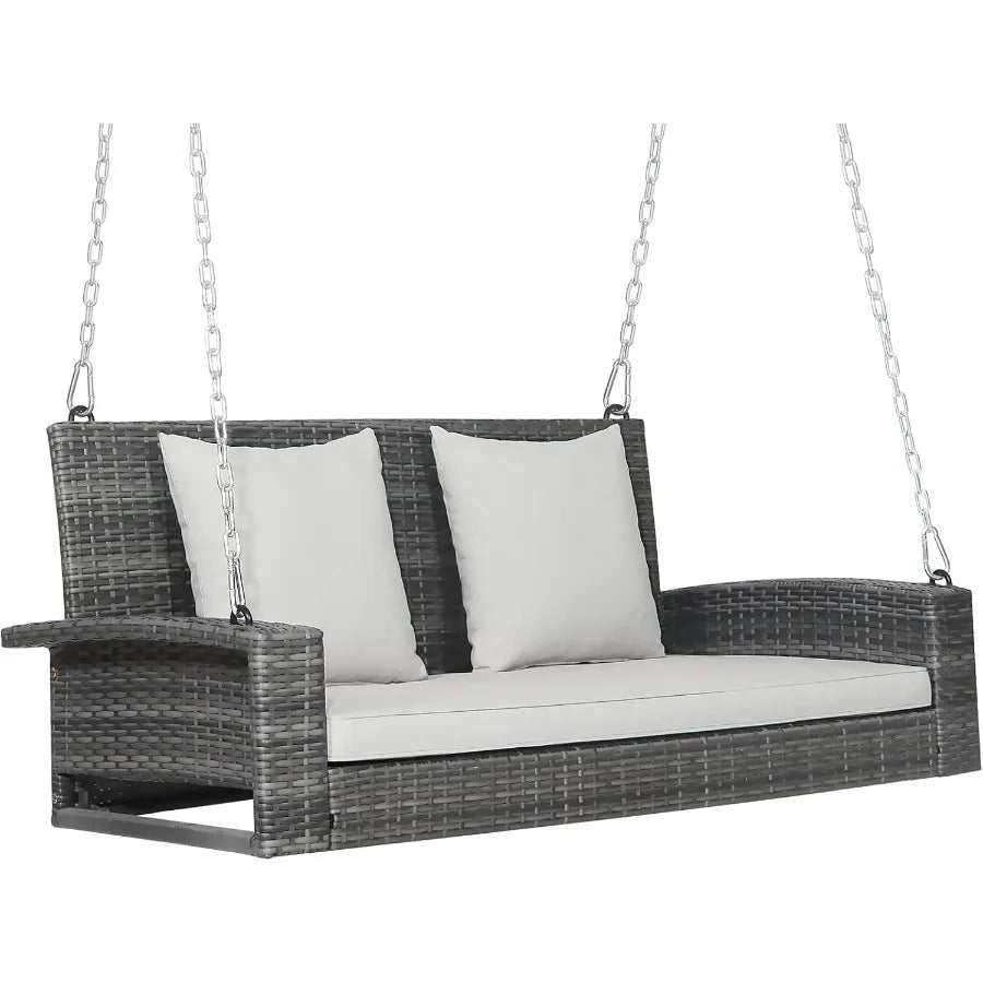 2Person Outdoor Porch Swing Bench with Heavy Duty Frame for Patio Balcony Garden Rustproof Chains and Comfortable Cushions for