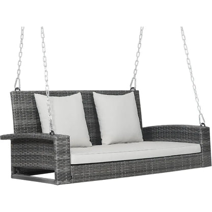 2Person Outdoor Porch Swing Bench with Heavy Duty Frame for Patio Balcony Garden Rustproof Chains and Comfortable Cushions for
