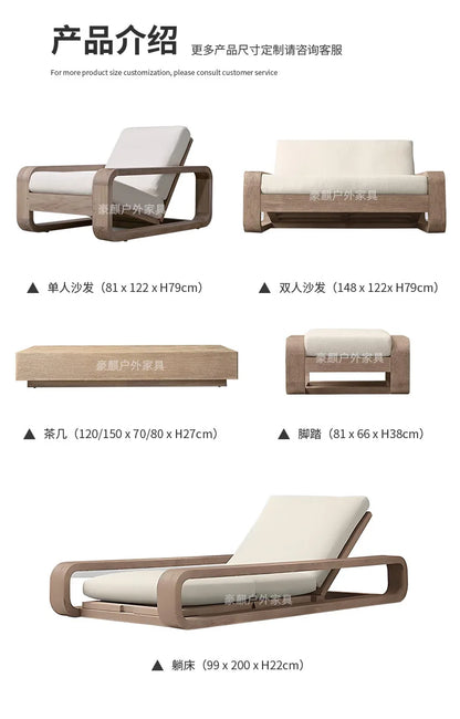 Nordic Outdoor Sofa Teak Sun Protection Waterproof Villa Garden Balcony Preservative Wood Outdoor Solid Wood Open-air Rattan Cha
