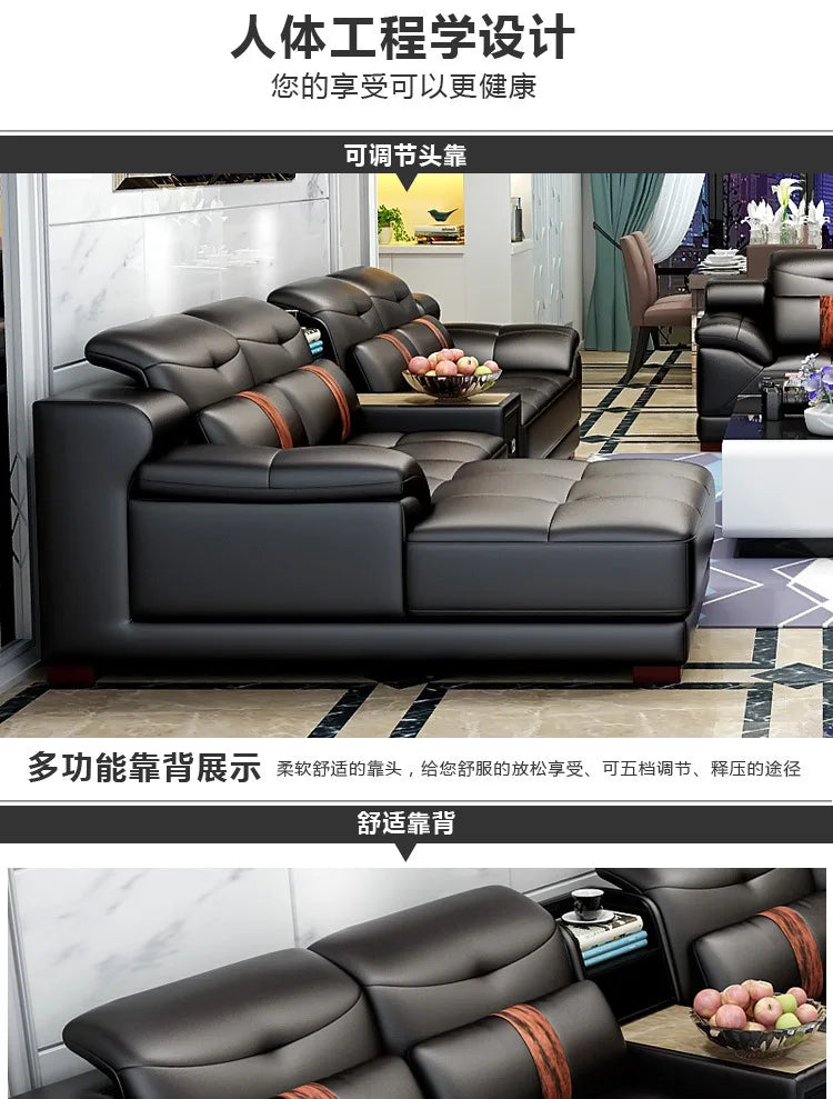Leather sofa modern simple living room combination first layer cowhide size apartment corner