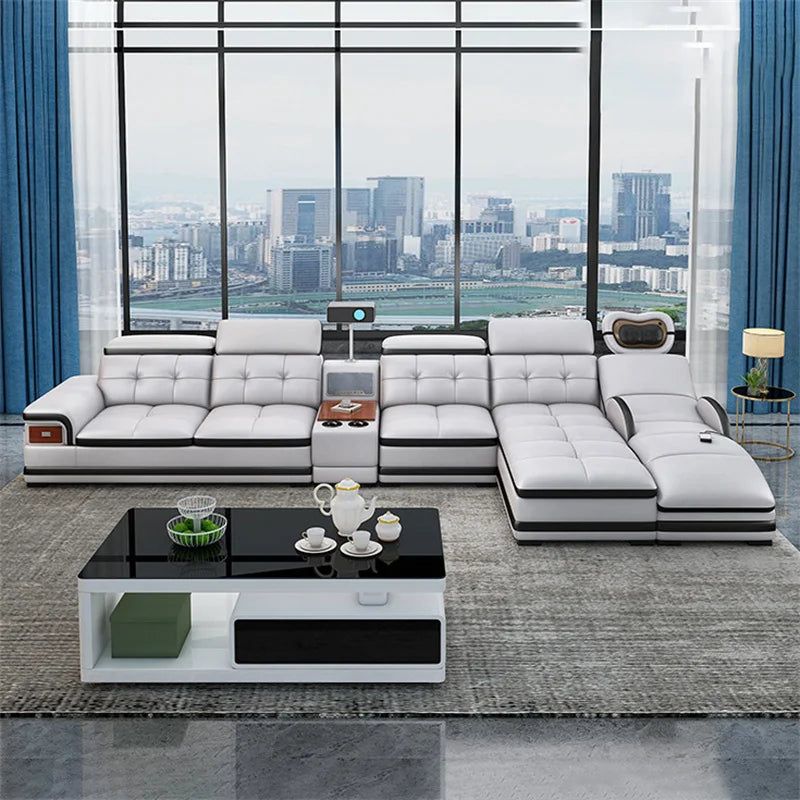 Sofa Modern Living Room Sofas Massage Leather Living Room First Layer Cowhide Intelligent Multifunctional Mobile Phone Charging
