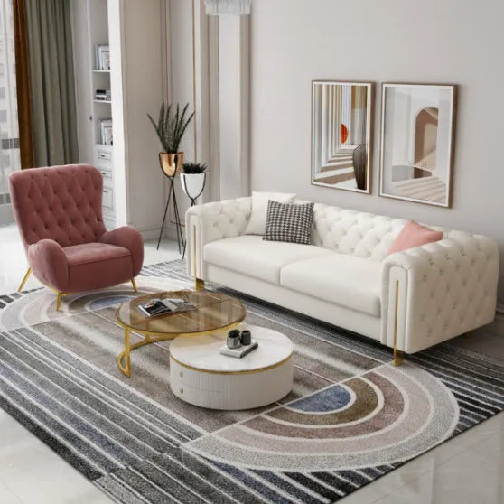 Customizable Modern Leather Combination Upholstered Couch White Sofa Living Room New Model Luxury Tufted Chesterfield-sofa Sets