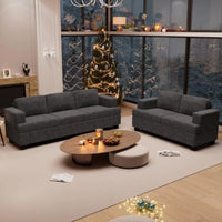 2 Piece Set Comfy Sofa Couch 3 Seater Loveseat with Deep Seats Modern Sleeper Couch for Living Room Dark Grey Chenille
