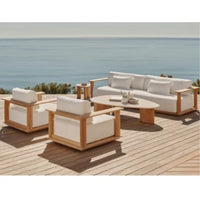 Custom Outside Furniture Deep Comfortable Seat Wide Armrest Solid Wooden Teak Garden Sofa Set