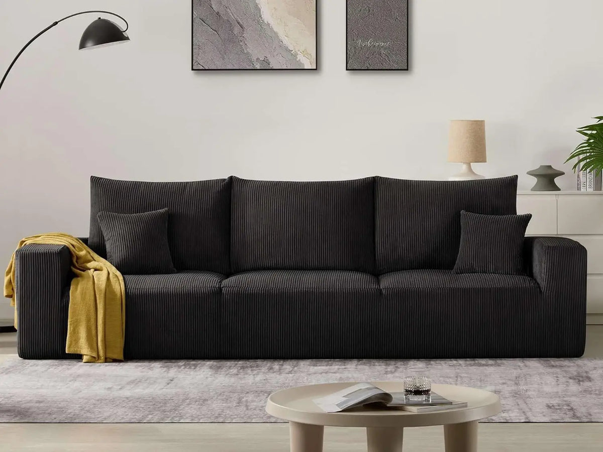 Cloud Boneless Sofa Couches for Living Room-113'' Gray 3 Seater Lounge Modern Sleeper Couch-No Assembly Required
