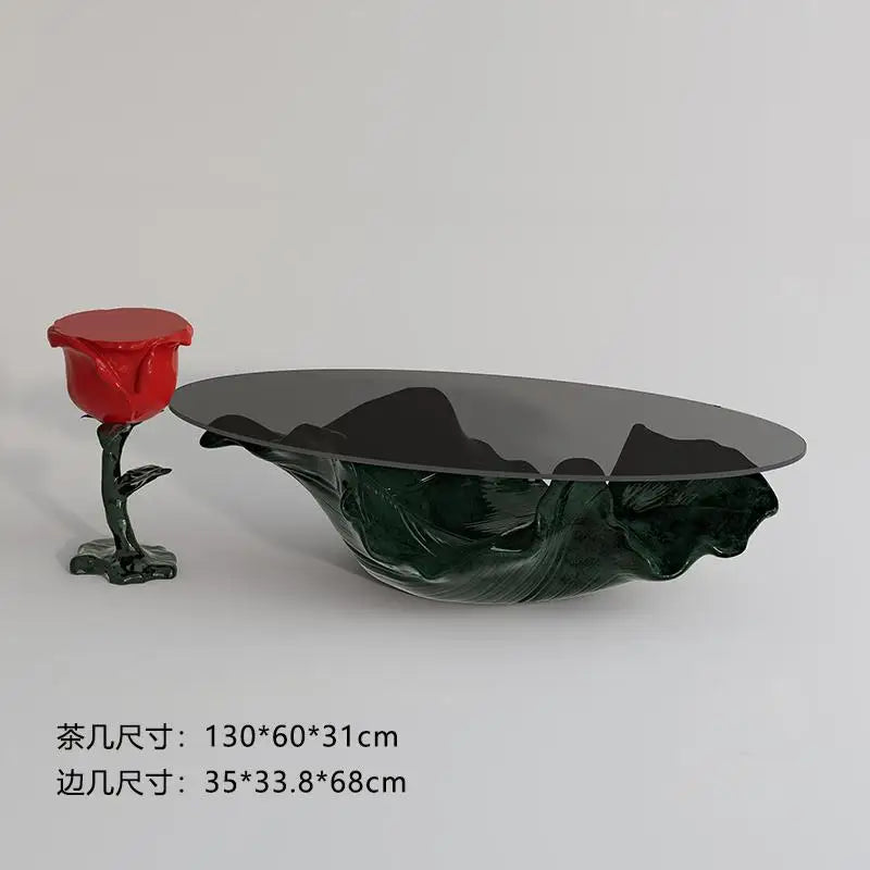 Table à thé moderne en verre de qualité supérieure, mobilier de luxe à une feuille de styliste artistique haut de gamme pour Table basse de salon