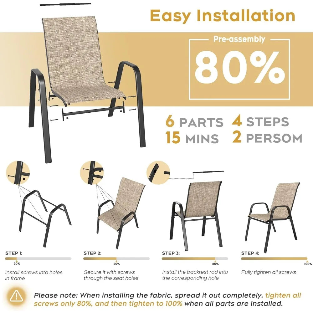 Patio Dining Chairs Set of 4 Outdoor Stackable Dining Chairs for All Weather 330lbs Capacity Heavy Duty Textilene Fabric