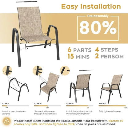 Patio Dining Chairs Set of 4 Outdoor Stackable Dining Chairs for All Weather 330lbs Capacity Heavy Duty Textilene Fabric