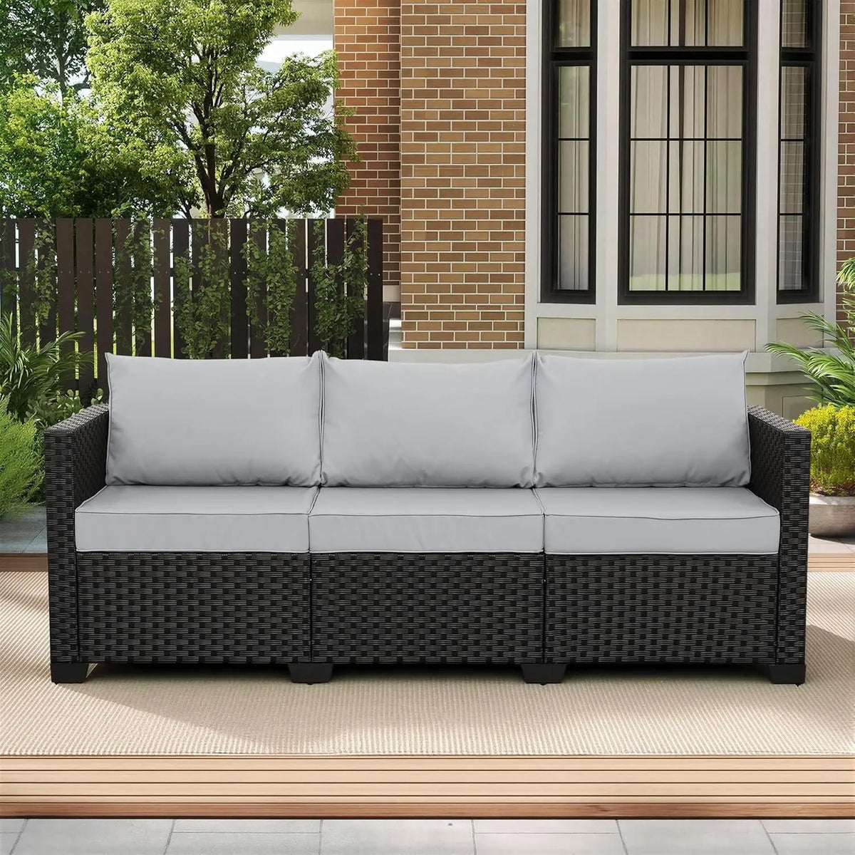 Patio Furniture 3-seat Sofa Wicker Outdoor Furniture Outdoor Couch Deep Seat Hight Backrest Waterproof Cover, Customized