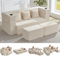 78.7 Sleeper Ottoman Sofa Bed for Small Space, FullLength Folding Memory Foam Couch in a Box with 2 Ottomans amp FlipUp Armrest
