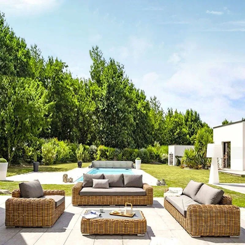 Modern Leisure Hotel Outdoor Garden Lounge Sofa Sectional Set Wicker Rattan Patio Balcony Furniture for Living Room