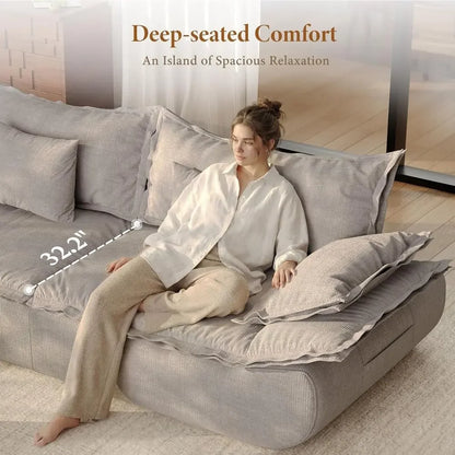86.6" Cloud Couch or Living Room, ern 3 Seater Sailboat Soa with Deep Seat, Comy Chenille Upholstered BonelCouch with Curved Arm