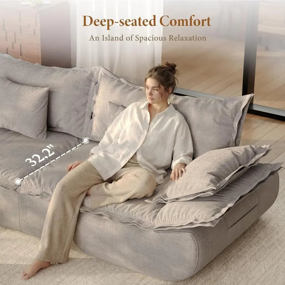 86.6" Cloud Couch or Living Room, ern 3 Seater Sailboat Soa with Deep Seat, Comy Chenille Upholstered BonelCouch with Curved Arm