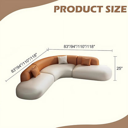 Curved Leather Corner Sofa Set with Solid Wood Frame, Modern Sectional Couches for Living Room, Comfortable Leather Couch Sets