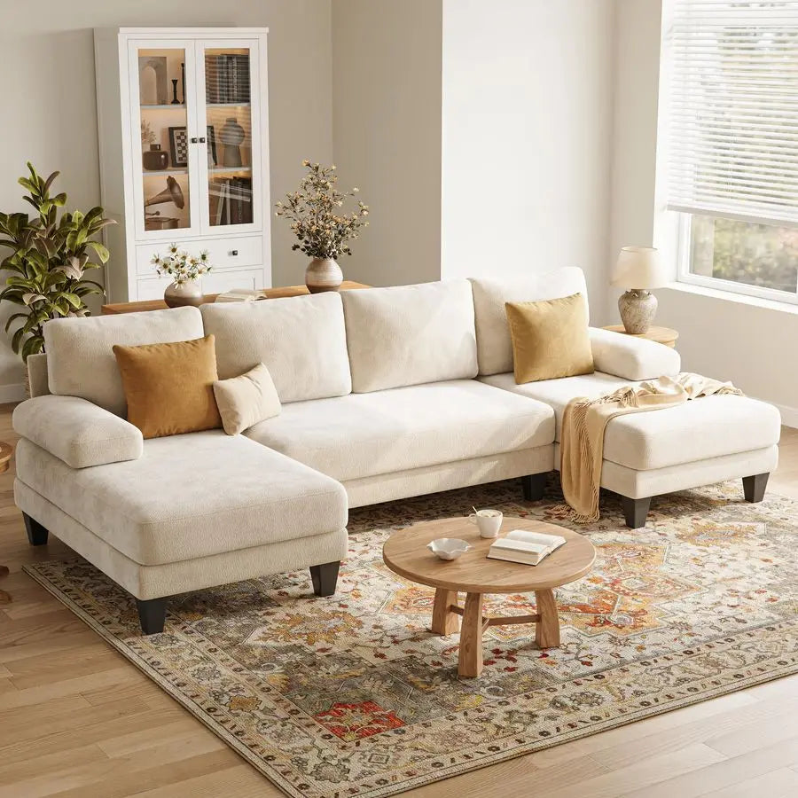 UShaped Sectional Couches for Living Room 112 Inch Modern Sectional Couch Warm White Chenille Sofa with Double Chaise, Custom