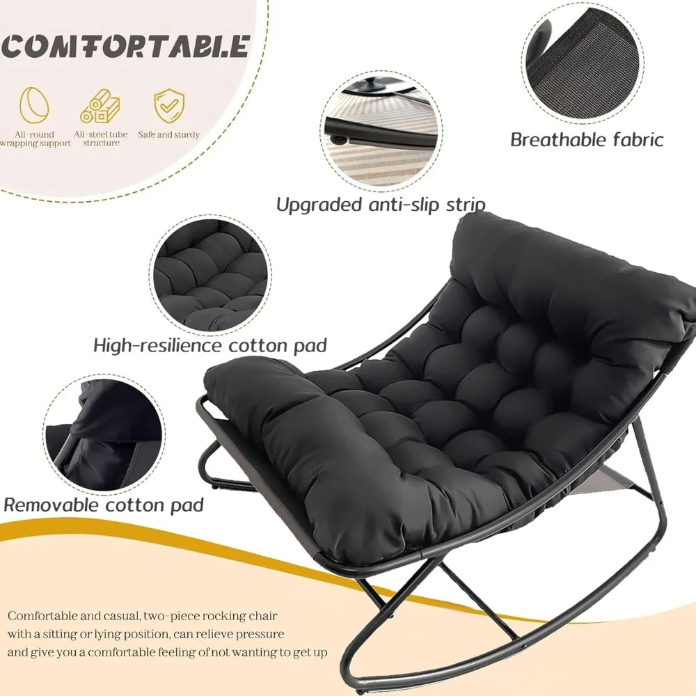 Oversized Patio Rocking Chair with Ottoman, Comfy Lounge Rocker Chair, Outdoor and Indoor Rocking Chairs with Deep Cushion, Meta