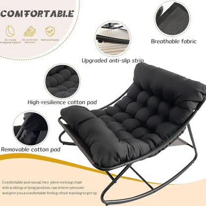 Oversized Patio Rocking Chair with Ottoman, Comfy Lounge Rocker Chair, Outdoor and Indoor Rocking Chairs with Deep Cushion, Meta