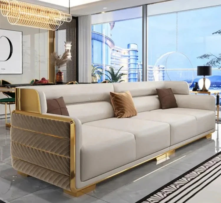 Wholesales Luxury Living Room Sofa Set Gold Stainless Steel Backing Chesterfield 321 Seater Couch for Hotel Home