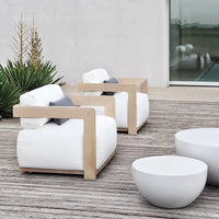 Contemporary Style Comfortable Teak Wood Garden Furniture Set Modern Outdoor Patio Conversation Sofa with Fire Pit