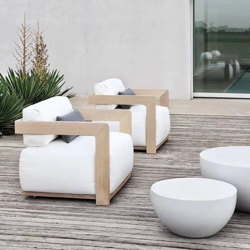 Contemporary Style Comfortable Teak Wood Garden Furniture Set Modern Outdoor Patio Conversation Sofa with Fire Pit