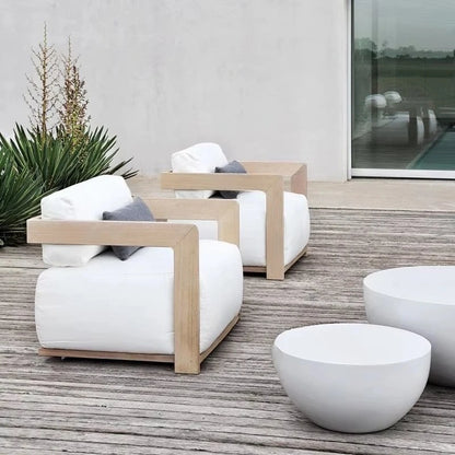 Contemporary Style Comfortable Teak Wood Garden Furniture Set Modern Outdoor Patio Conversation Sofa with Fire Pit