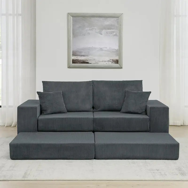 Modern Modular Cloud Sectional Sofa, L-Shaped Sleeper Couch with Removable Ottoman and Pillows for Living Room, Apartment,