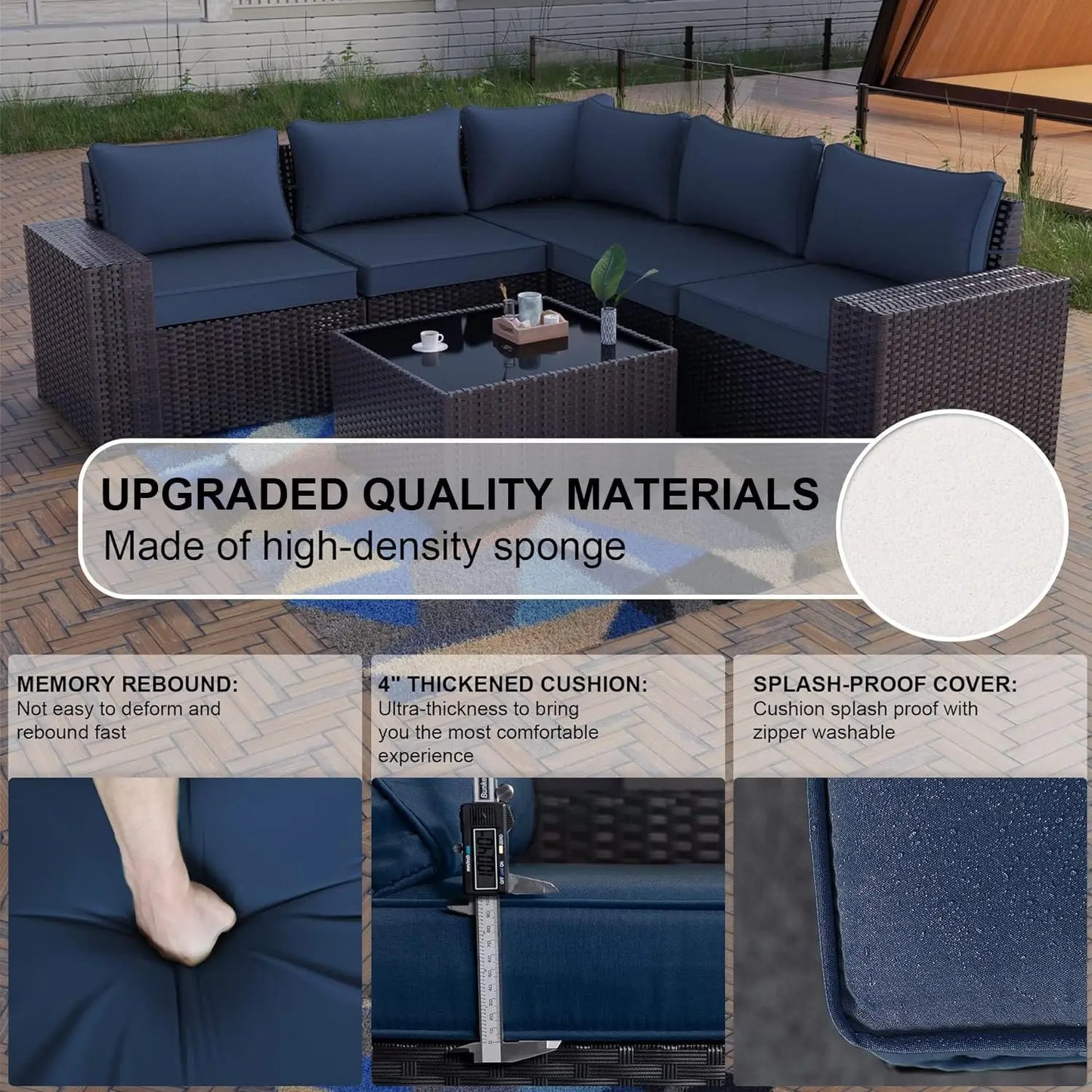 6PCS Outdoor Patio Furniture Set PE Wicker Rattan Sectional Sofa Patio Conversation Sets, Customized