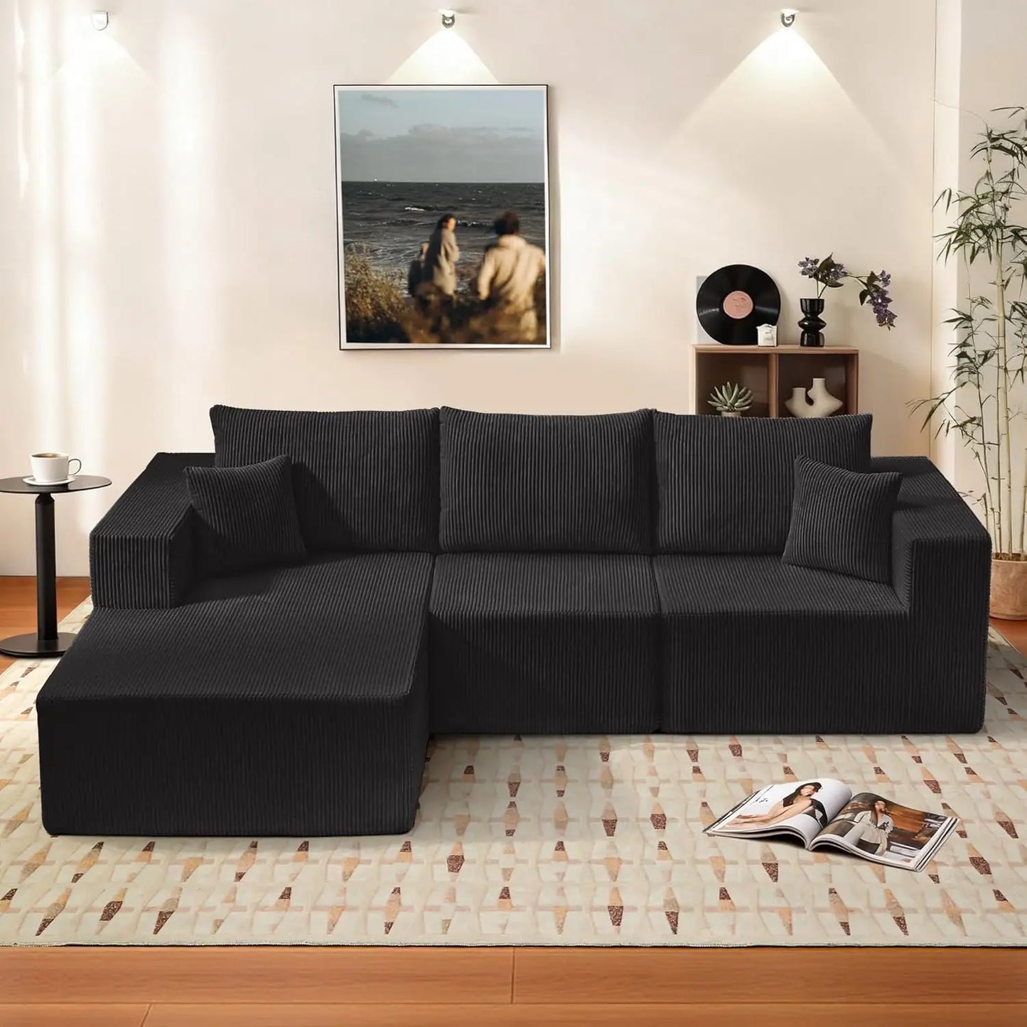 108'' Cloud Couch Modular Sectional Sofa with L-Shape Chaise Modern Upholstered Corduroy Living Room Customized Sofa Set