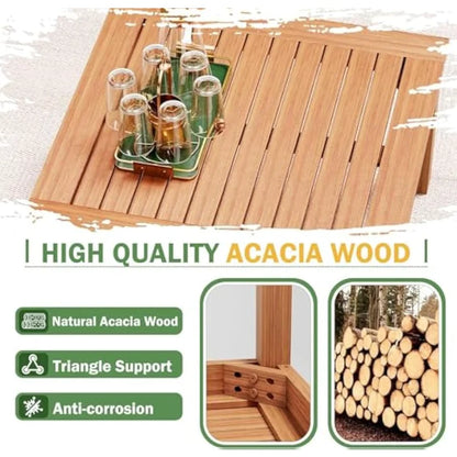 5 Pieces Acacia Wood Outdoor Sectional Sofa Set with Coffee Table, Outdoor L-Shaped Couch with All-Weather Cushion for Pa