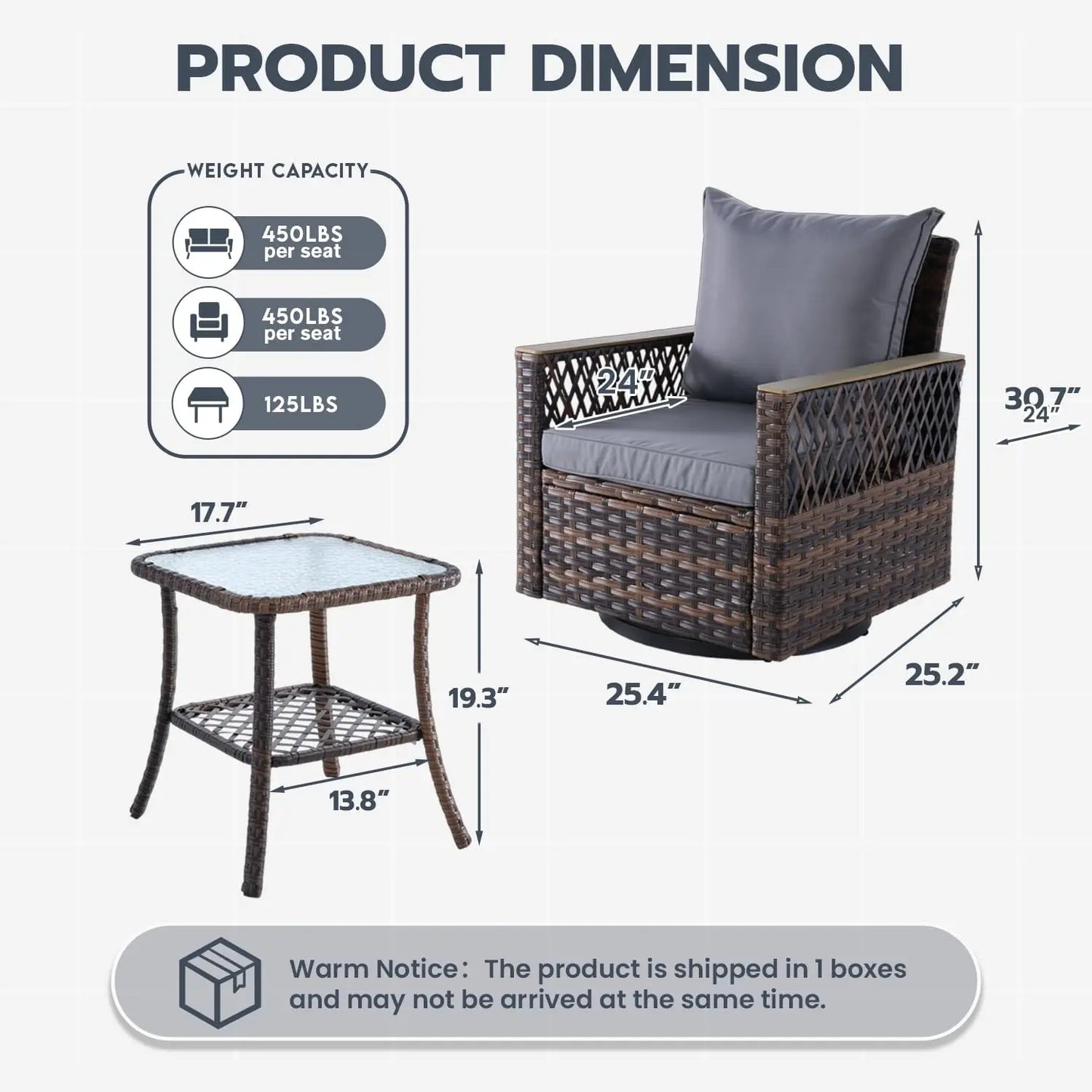 3 Pieces Patio Bistro Set with Table Set, All-Weather Wicker Patio Furniture Set with Thickened Cushions and High Back