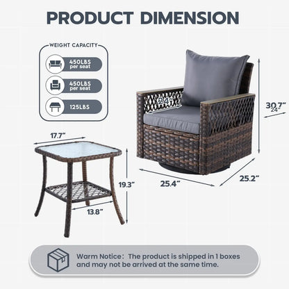 3 Pieces Patio Bistro Set with Table Set, All-Weather Wicker Patio Furniture Set with Thickened Cushions and High Back