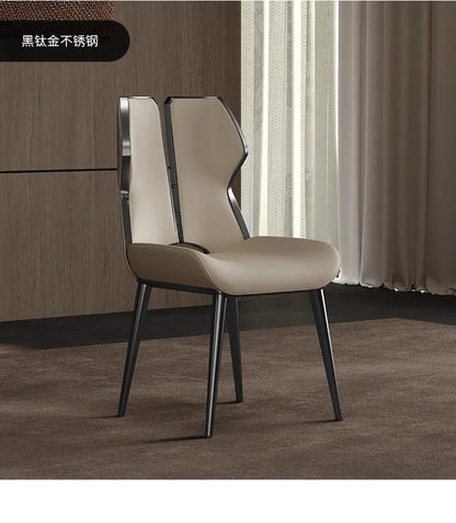 Light Luxury Stainless Steel Dining Chairs Relaxing Home Modern Simple Kitchen Relax Chairs Backrest Leather Aesthetic Furniture