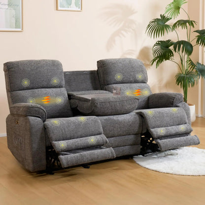 Couch with Massage Heat Zero Gravity Electric Reclining Sofa Power Recliner Sofa with Console Charging Ports for Home Theater
