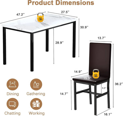 Modern Kitchen & Dining Room Sets Faux Marble Table with 4 Leather Chairs for Small Space, Home Kitchen, Apartment, White