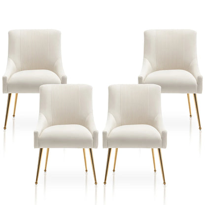 SEYNAR Modern Velvet Dining Chairs Set of 4, Upholstered Barrel Pleated Side Accent Chair for Bedroom,Living Room