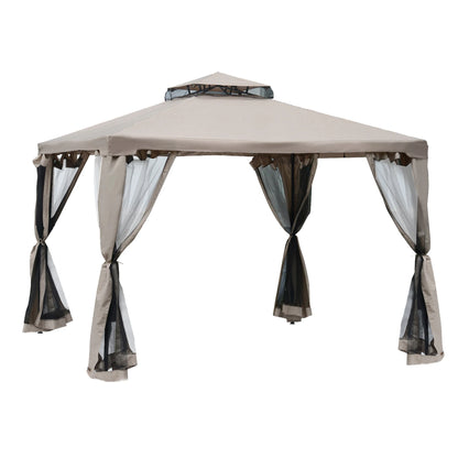 9.6' X 9.6' Outdoor Patio Gazebo Canopy Tent with Two-Tiered Roof, Taupe