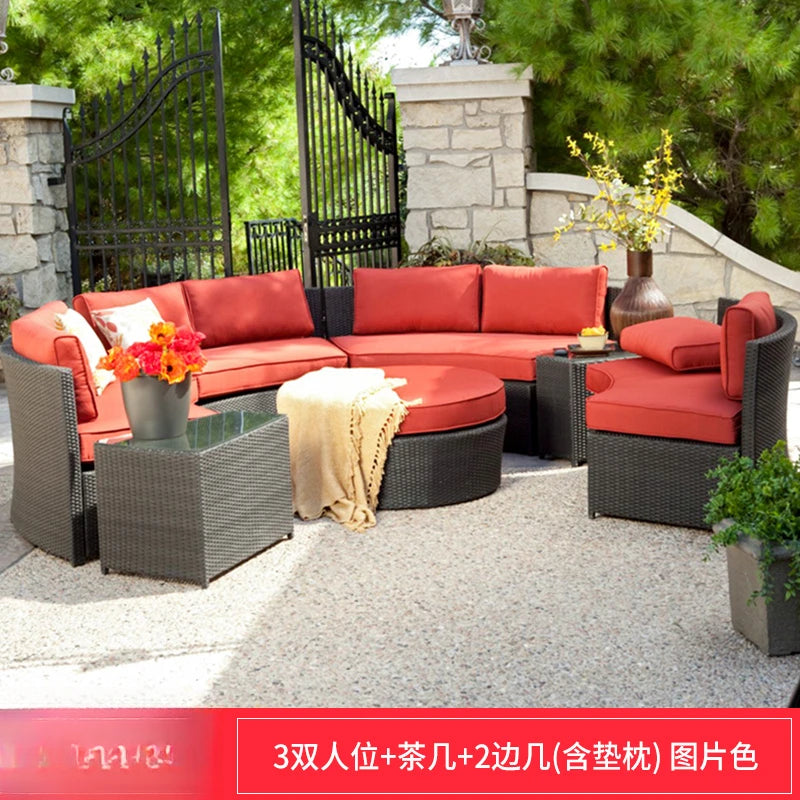 ZYH outdoor round rattan sofa combination leisure villa semi-circular rattan chair sofa