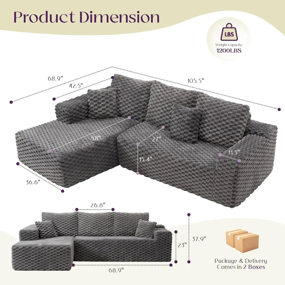Large Modular Sectional Sofa with Deep Seating and Corduroy Fabric, L-Shaped Cloud Couch for Comfortable Relaxation