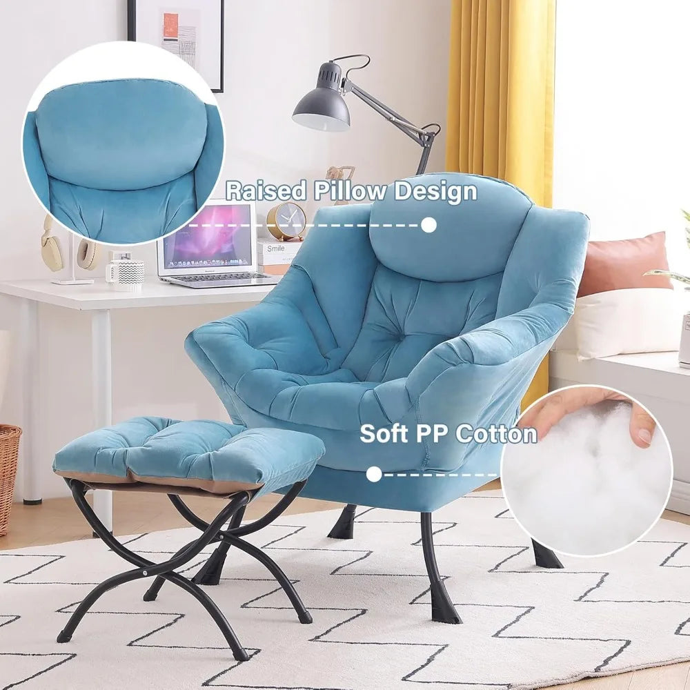 Modern Oversized Lounge Chair with Ottoman, Comfortable Reading Sofa for Bedroom, Large Accent Armchair with Footrest