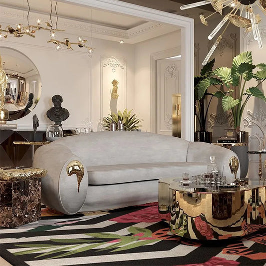 Italian light luxury leather sofa, high end designer villa living room home sofa