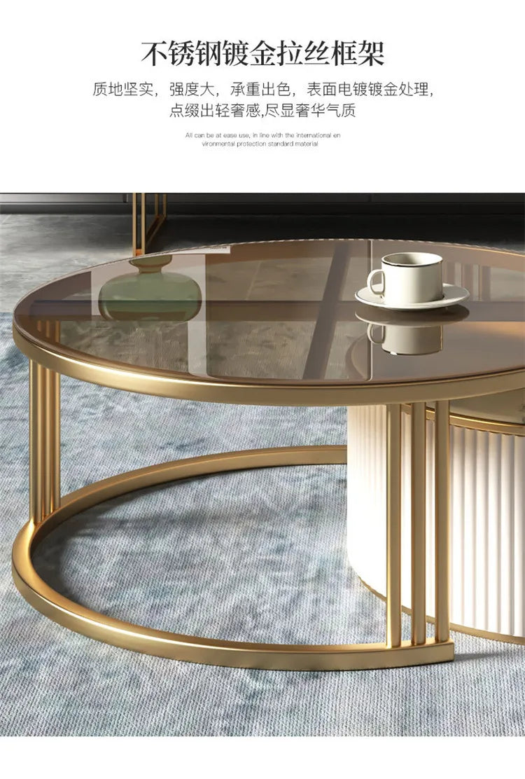 Light luxury rock slab size round coffee table combination modern simple small apartment
