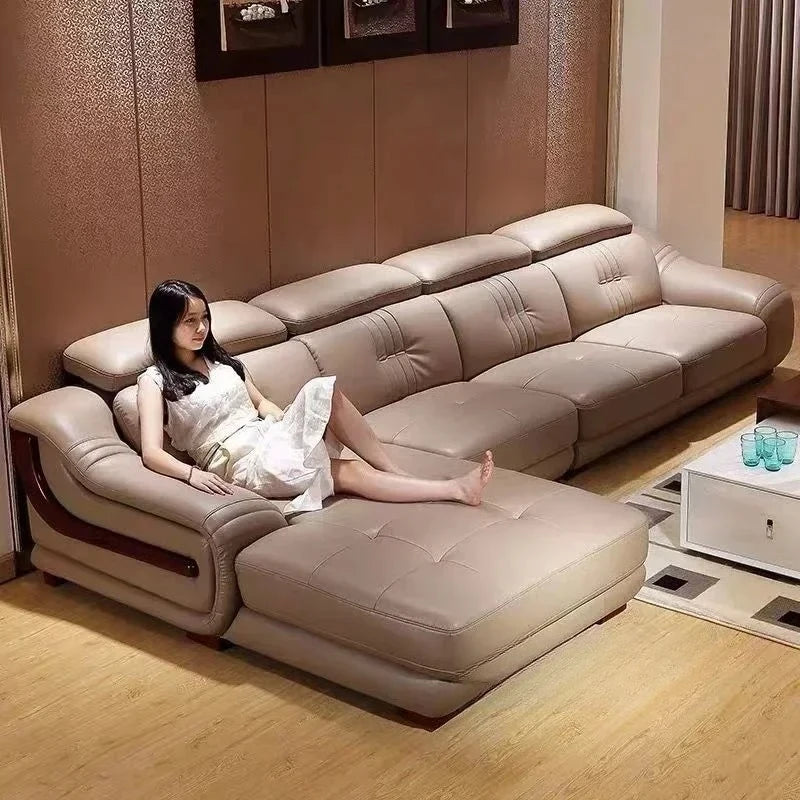 MANBAS Premium Italian Genuine Leather Sofa Sets Big Sectional Couch Living Room Sofas With Adjustable Headrests Home Furniture