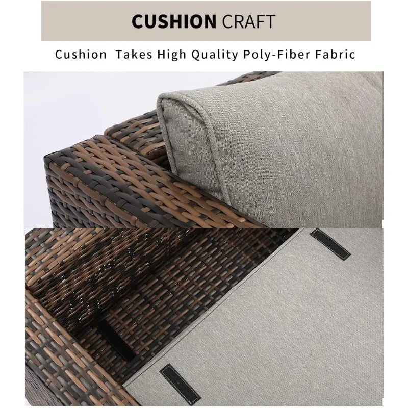 Outdoor Single Chairs All Weather Handwoven Mottlewood Brown Rattan w Warm Grey Cushion w Pillow for Garden