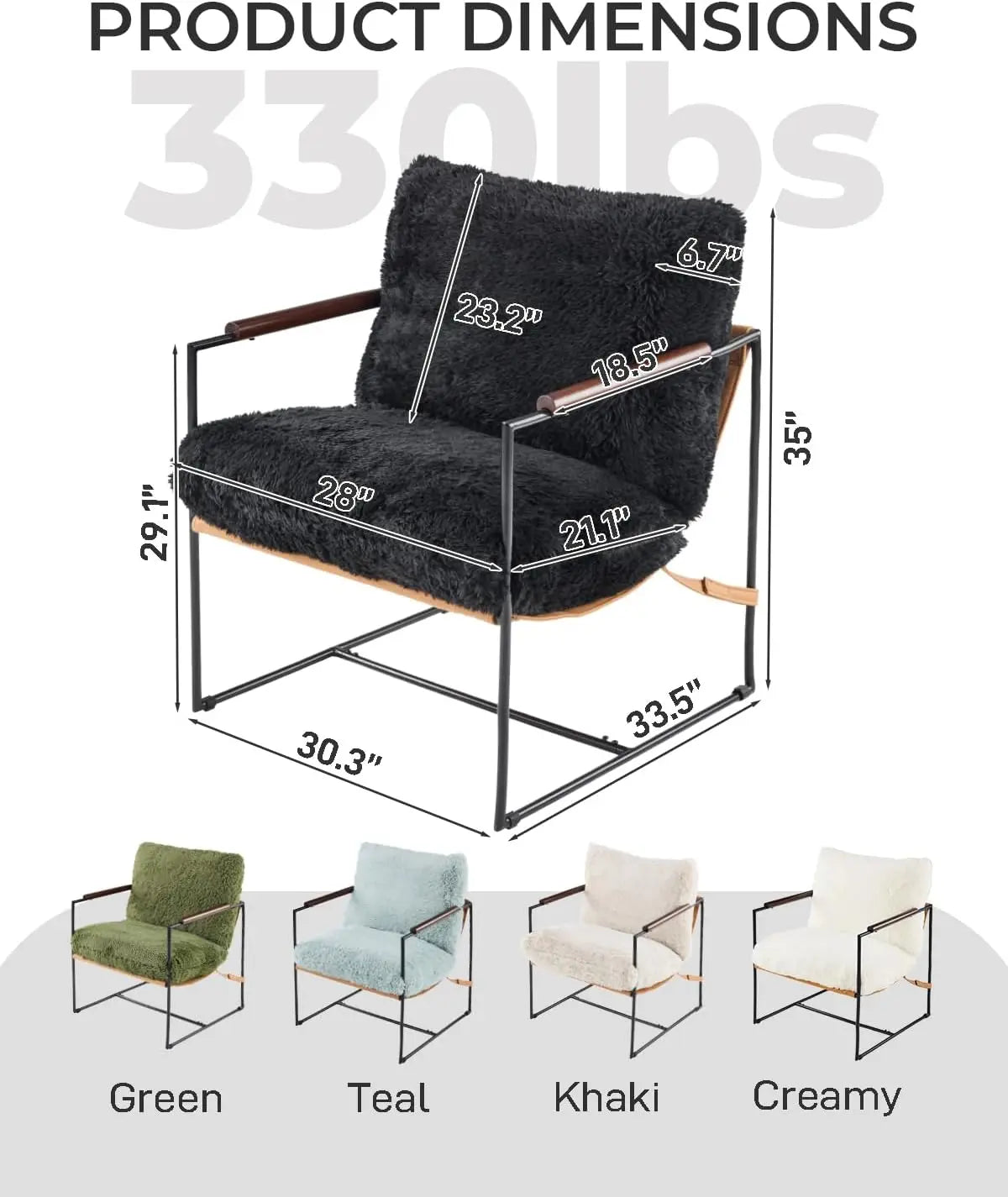 Modern Plush Fleece Accent Chair with Metal Frame & Wooden Armrests for Living Room, Bedroom, Balcony
