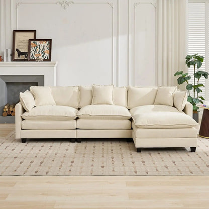 113.8" Modern Sectional Couches for Living Room, Beige Chenille Comfy Cloud Couch Sectional, 3 Seater Couch for Living, Custom