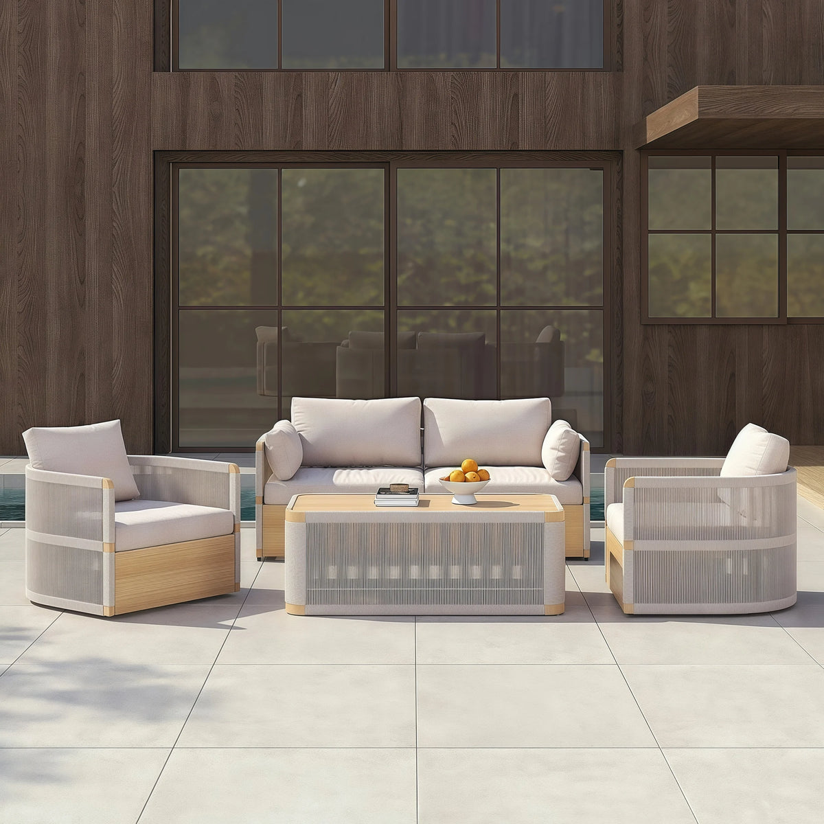 Nordic Outdoor Sofa and Coffee Table Set, Garden Designer Designed Woven Furniture Set for Courtyard and Outdoor Use